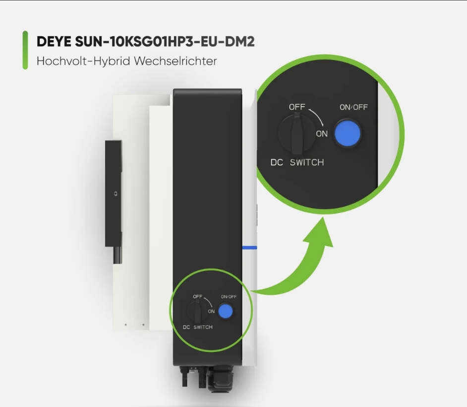 V-TAC SUN-10K-SG01HP3-EU-DM2 10 kW Hybrid-Wechselrichter — DC-Schalter Detailansicht