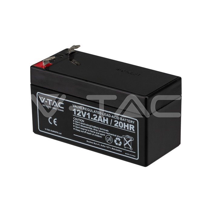 V-TAC VT-1.2-12 — 12V 1,3Ah Blei-Säure-Batterie (AGM, VRLA) — Produktbild
