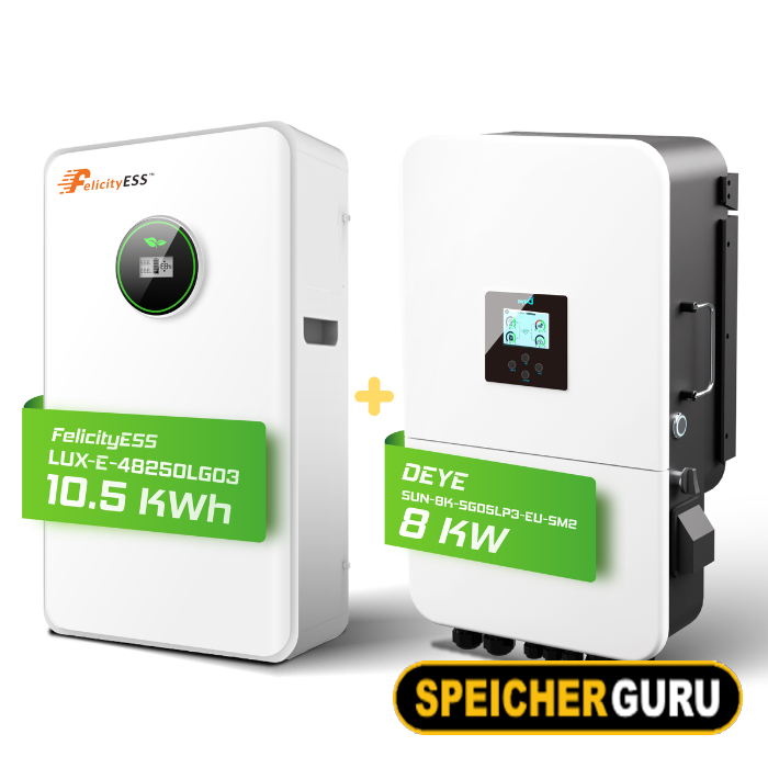 Deye/ Felicity Komplettset 8 kW Hybridwechselrichter (SUN-8K-SG05LP3-EU-SM2) & 10,5 kWh LUX-E-48200LG03 Felicity Batteriespeicher