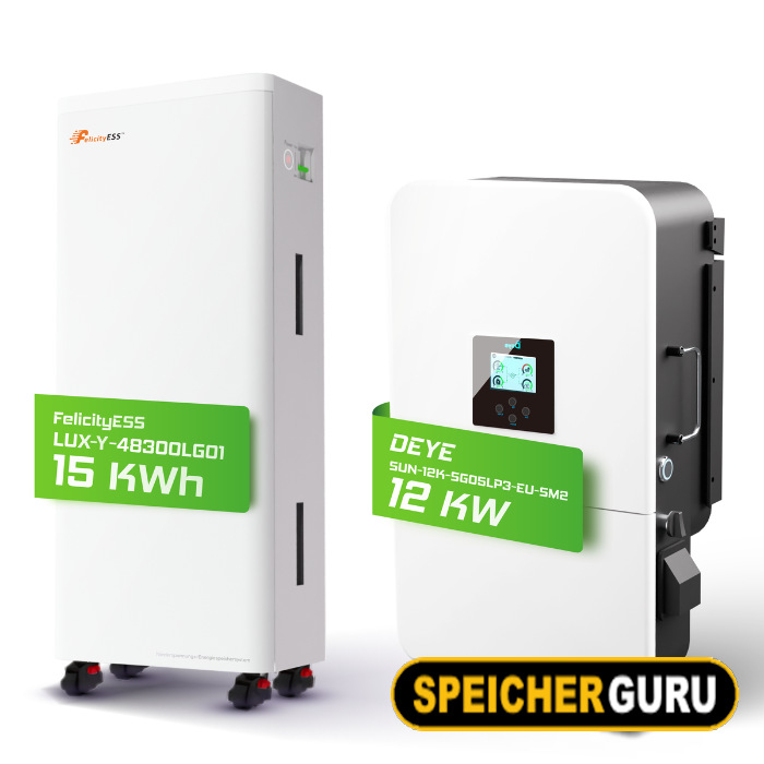 Deye/ Felicity Komplettset 12 kW Hybridwechselrichter (SUN-12K-SG04LP3-EU) & 15 kWh LUX-Y-48300LG01 Felicity Batteriespeicher