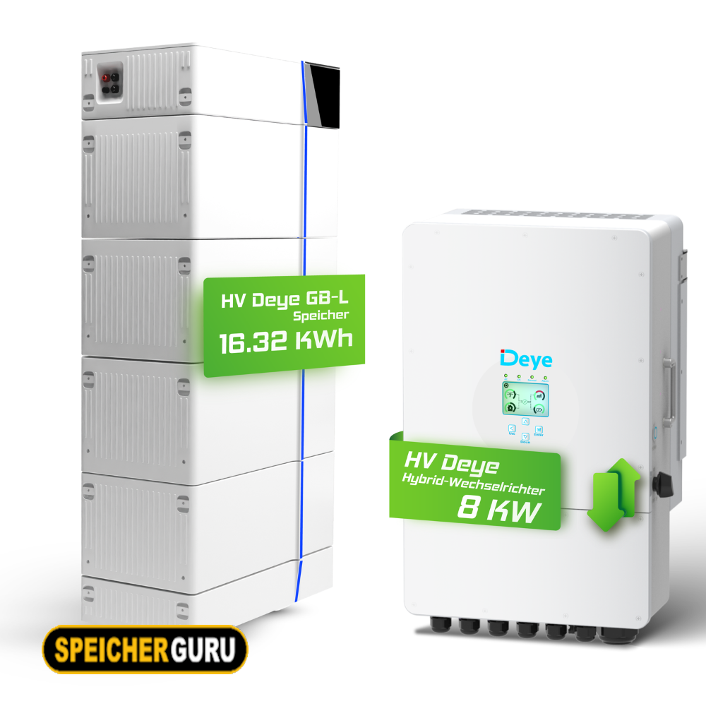 Deye Komplettset 8 kW Hochvolt Hybridwechselrichter (SUN-8K-SG01HP3-EU-AM2) & 16,32 kWh Hochvolt Batteriespeicher Deye GB-L