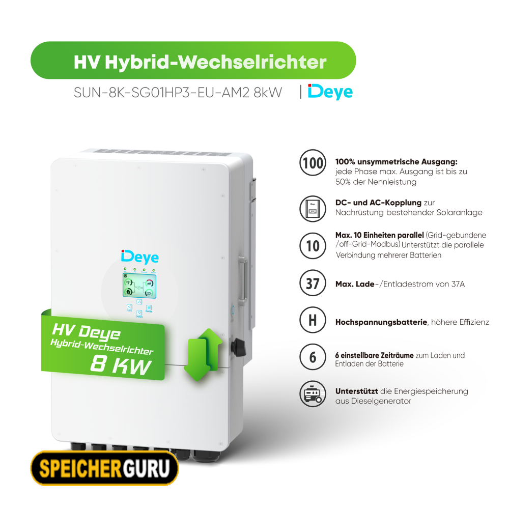 Deye Komplettset 8 kW Hochvolt Hybridwechselrichter (SUN-8K-SG01HP3-EU-AM2) & 20,40 kWh Hochvolt Batteriespeicher Deye GB-L – Bild 4
