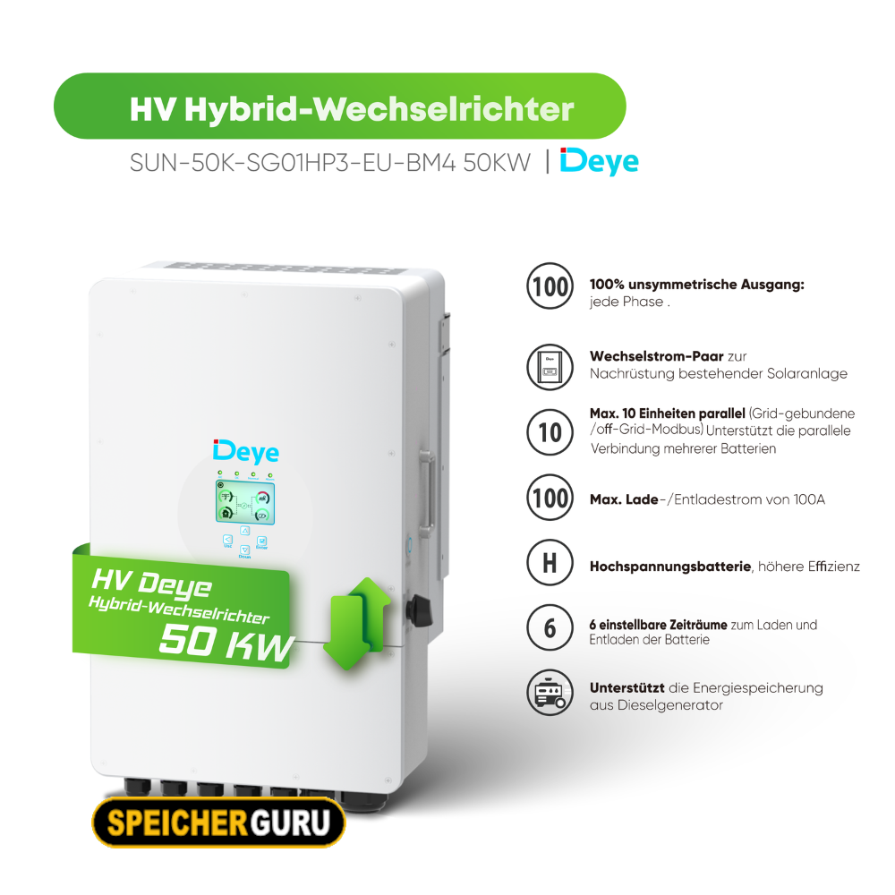 Deye Komplettset 50 kW Hochvolt Hybridwechselrichter (SUN-50K-SG01HP3-EU-BM4) & 46,08 kWh Hochvolt Batteriespeicher Deye BOS-G – Bild 3