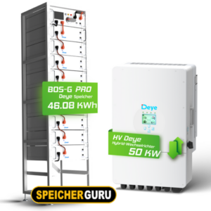 Deye Komplettset 50 kW Hochvolt Hybridwechselrichter (SUN-50K-SG01HP3-EU-BM4) & 46,08 kWh Hochvolt Batteriespeicher Deye BOS-G