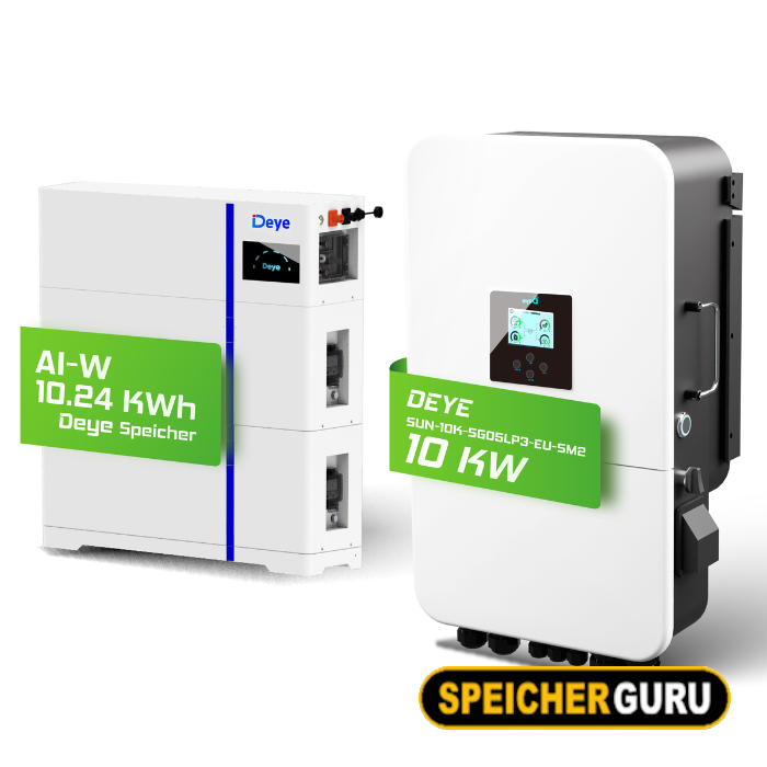Deye Komplettset 10 kW Hybridwechselrichter (SUN-10K-SG05LP3-EU-SM2) & 10,24 kWh Batteriespeicher Deye AI-W5.1-B