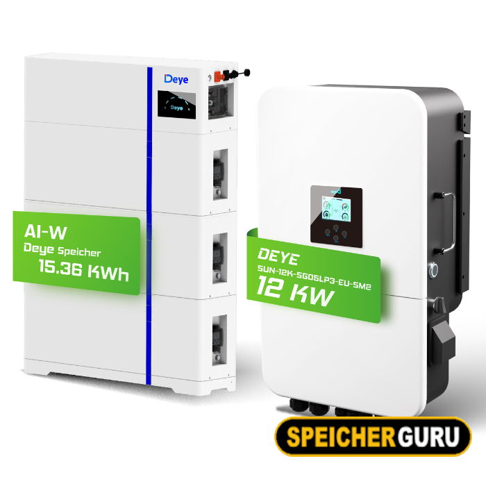 Deye Komplettset 12 kW Hybridwechselrichter (SUN-12K-SG04LP3-EU) & 15,36 kWh Batteriespeicher Deye AI-W5.1-B