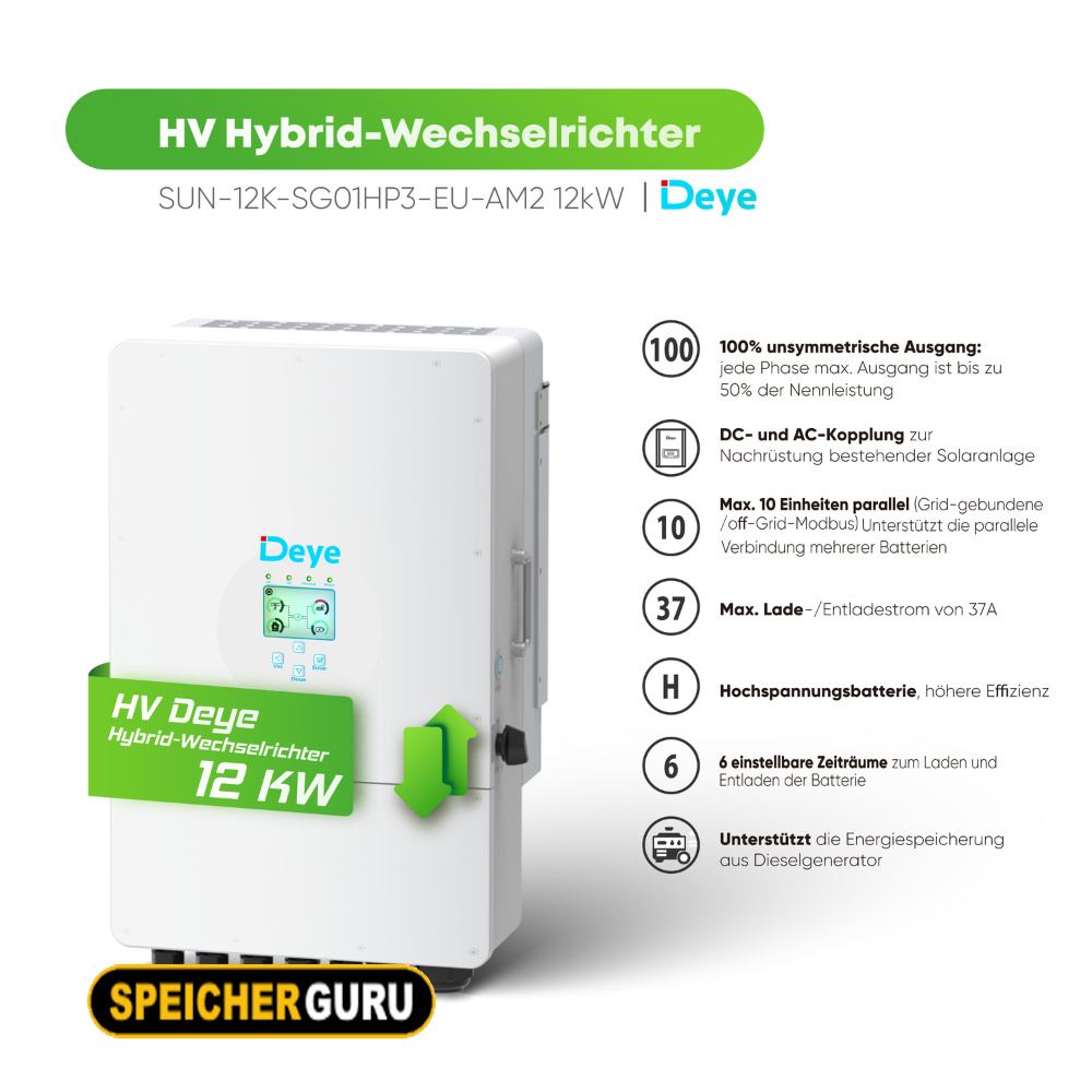 Deye Komplettset 12 kW Hochvolt Hybridwechselrichter (SUN-12K-SG01HP3-EU-AM2) & Dyness Tower T10 10,66 kWh Hochvolt Batteriespeicher – Bild 3