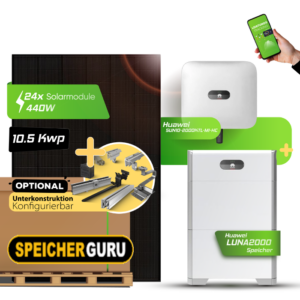 10,56 kWp JA Solar 440W Fullblack & 10 kW Huawei SUN2000-10KTL-M1-HC Wechselrichter mit 10kWh Huawei LUNA2000 Batteriespeicher