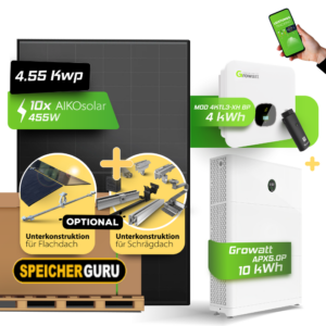 Speicherguru 4550W Komplettset Photovoltaikanlage | Bifacial & Fullblack| 4kW Growatt | 10 kWh Speicher