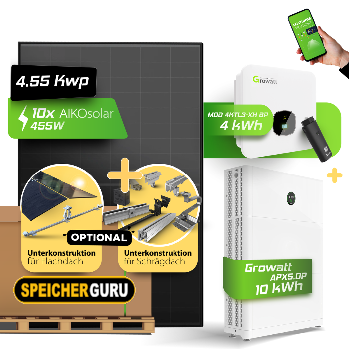 Speicherguru 4550W Komplettset Photovoltaikanlage | Bifacial & Fullblack| 4kW Growatt | 10 kWh Speicher
