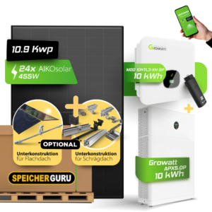 Speicherguru 10920W Komplettset Photovoltaikanlage | Bifacial & Fullblack| 10kW Growatt | 10 kWh Speicher