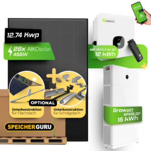 Speicherguru 12,74kW Komplettset Photovoltaikanlage | Bifacial & Fullblack| 12kW Growatt | 15 kWh Speicher
