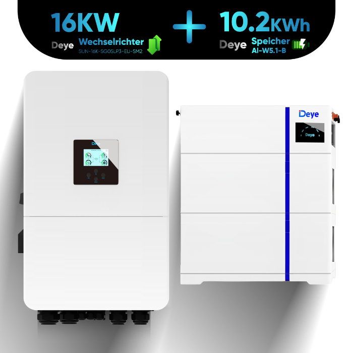 Deye Komplettset 16 kW Hybridwechselrichter SUN-16K-SG05LP3-EU-SM2 & 10,2 kWh Batteriespeicher Deye AI-W5.1-B