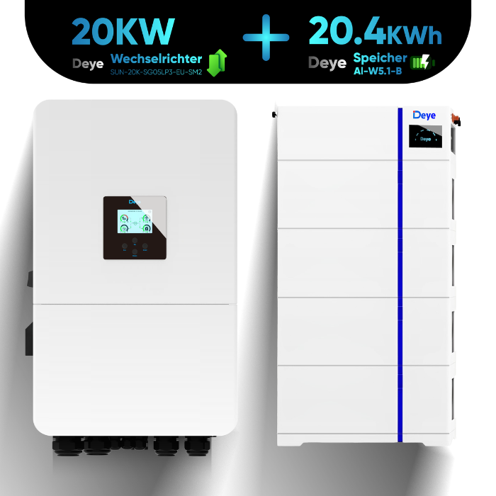 Deye Komplettset 20 kW Hybridwechselrichter SUN-20K-SG05LP3-EU-SM2 & 20,4 kWh Batteriespeicher Deye AI-W5.1-B