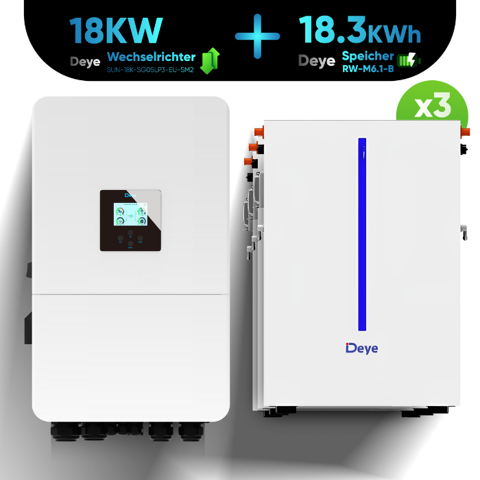 Deye Komplettset 18 kW Hybridwechselrichter SUN-18K-SG05LP3-EU-SM2 & 18,3 kWh Batteriespeicher Deye RW-M6.1-B