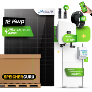 Huawei Photovoltaikanlage 12,32 kW Komplettset – 28x JA Solar 440W Fullblack & SUN2000-12K-MB0 mit Huawei LUNA2000-15-S0 Speicher