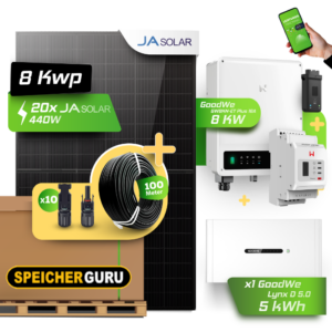 GoodWe Photovoltaikanlage 8,8 kW Komplettset – 20x JA Solar 440W Fullblack & GoodWe GW8KN-ET Plus 16A- 8kW Wechselrichter mit GoodWe Lynx Home D 5.0-10 5kWh HV-Speicher