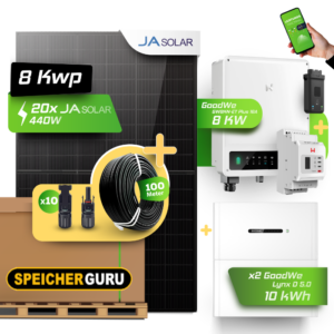 GoodWe Photovoltaikanlage 8,8 kW Komplettset – 20x JA Solar 440W Fullblack & GoodWe GW8KN-ET Plus 16A- 8kW Wechselrichter mit GoodWe Lynx Home D 5.0-10 10kWh HV-Speicher