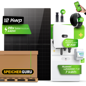 Huawei Photovoltaikanlage 12,32 kW Komplettset – 28x JA Solar 440W Fullblack & SUN2000-12K-MAP0 mit Huawei LUNA2000-7-S1 Speicher