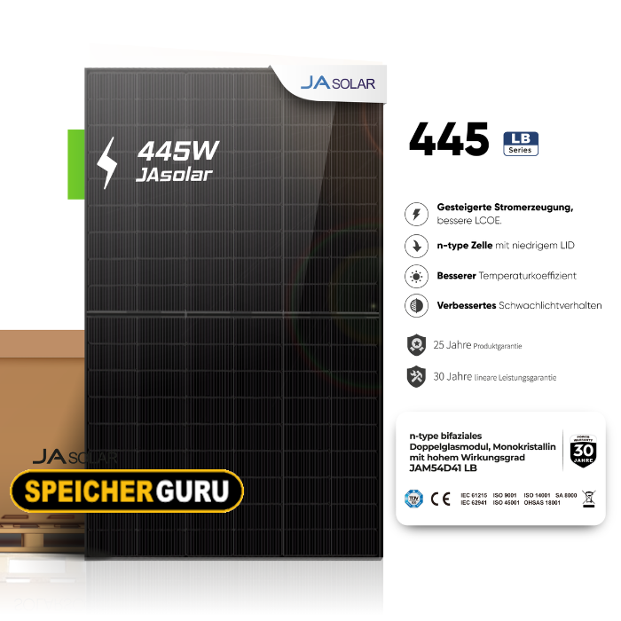 JA Solar 445W JAM54D41 Bifazial Fullblack N-Type Glas-Glas – Bild 2