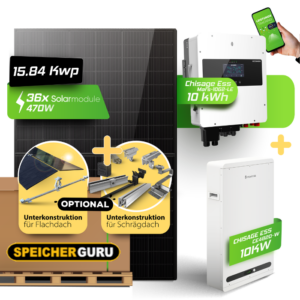 15,84 kWp JA Solar 440W Fullblack & 14 kW Chisage Ess Mars-14G2-LE Hybridwechselrichter mit 10 kWh Chisage Ess CE48200-W Speicher