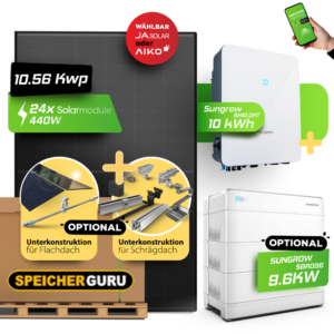 PV-Komplettset 10  kWp mit Sungrow SH10.0RT und JA Solar oder Aiko Neostar Modulen – Optional mit Speicher