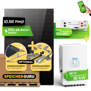 Speicherguru 10,56  kWp Photovoltaik-Komplettset mit Ja Solar 440W Modulen, 10 kW Deye Wechselrichter & 10 kWh Speicher
