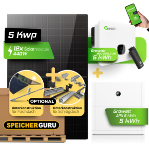 5 kWp PV-Komplettanlage mit Growatt MOD 5000TL3-XH, APX 5 kWh Speicher & JA Solar 440W Fullblack Bifazial-Modulen