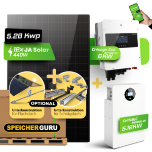 5,28 kWp JA Solar 440W & 5 kW Chisage ESS Jup-5G2-LE Hybridwechselrichter mit 5,12 kWh Chisage MOON5-W Speicher