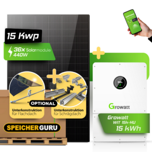 Speicherguru 15,84 kWp | JA Solar Module | Growatt WIT 15K-X-HU 15 kW | Batteriespeicher (Optional)