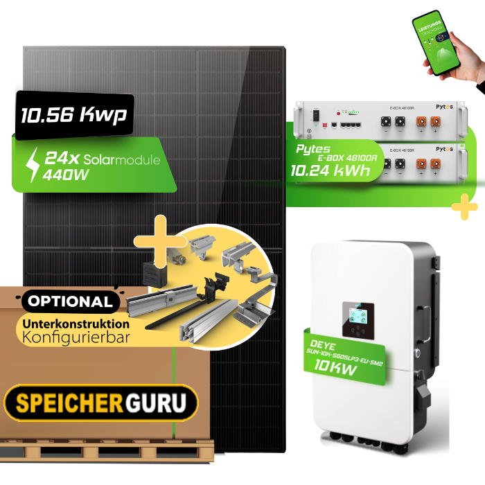 10,56 kWp JA Solar 440W & Deye SUN-10K-SG05LP3-EU-SM2 Hybridwechselrichter mit Pytes E-BOX-48100R 10,24 kWh Speicher