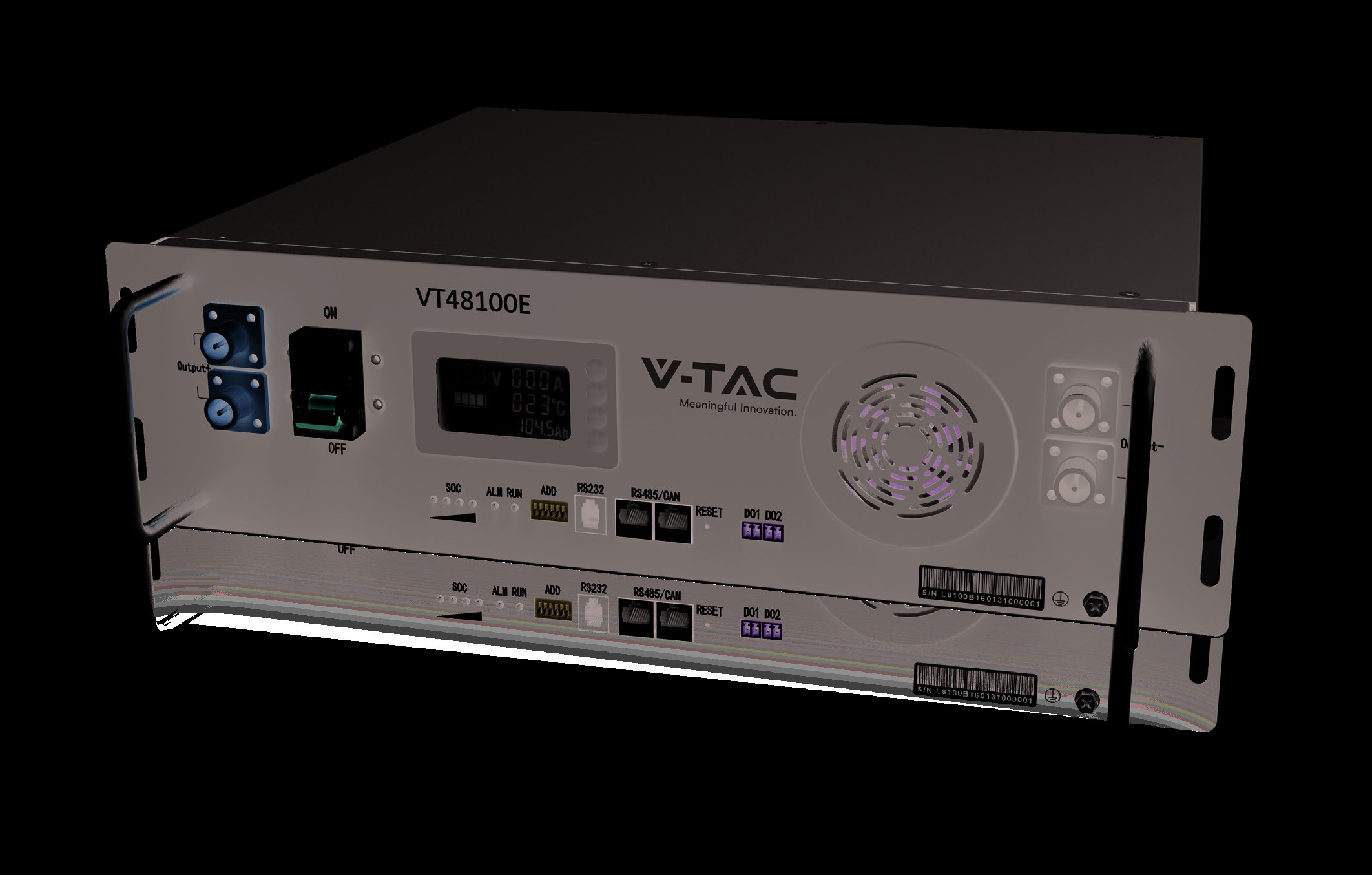 V-TAC VT48100E-P2 5,12 kWh LiFePO₄-Batteriespeicher Rack-Montage Seitenansicht